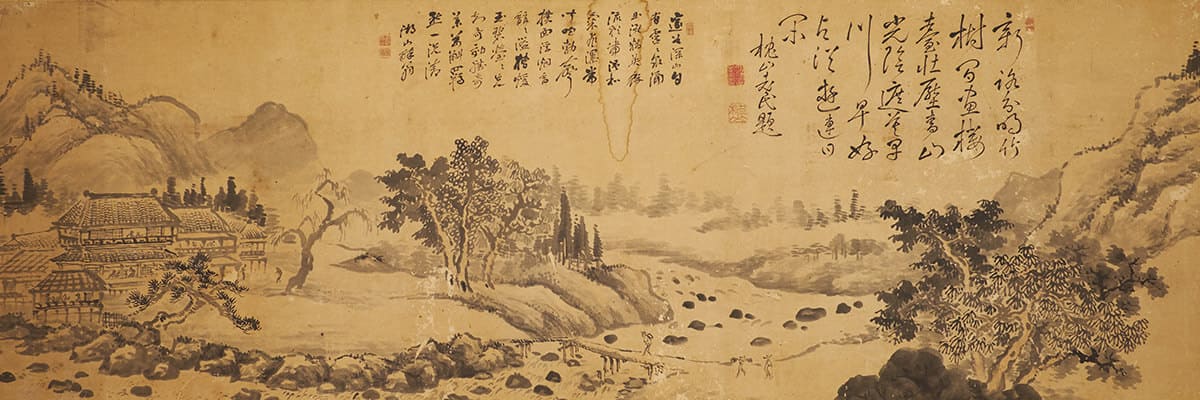 明治時代の塔ノ沢を描いた図。左側にある木造の建物が当時の環翠楼